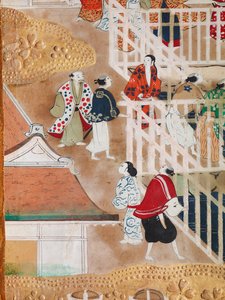Osakazu Byobu - Biombo japonés de ocho paneles (pintura) de Japanese School