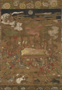 Parinirvana de Sakyamuni, el Buda histórico de Japanese School