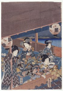Parte del tríptico Genji (xilografía en color) de Japanese School