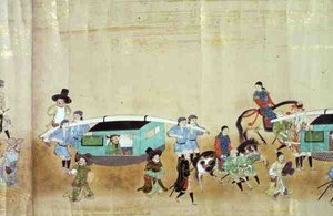 Parte de la Sexta Embajada Coreana a Japón en Meireki 1 en el momento de la sucesión de Tokugawa Ietsuna en 1651, posiblemente por Kano Masunobu (1625-94) 1655-57 de Japanese School
