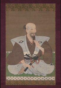 Retrato de un guerrero, pergamino colgante de Japanese School