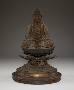 Miroku Bosatsu sentado (madera policromada con cristal, metal y pan de oro) de Japanese School
