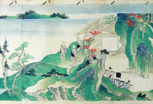 Sirvientes, de una historia ilustrada de la vida del monje Ippen (1239-89)