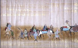 Sexta embajada coreana a Japón en Meireki 1 en el momento de la sucesión de Tokugawa Ietsuna en 1651, posiblemente por Kano Masunobu (1625-94) (detalle) de Japanese School