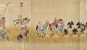 Sexta Embajada Coreana a Japón en Meireki 1 en el momento de la sucesión de Tokugawa Ietsuna en 1651, posiblemente por Kano Masunobu (1625-94) (pintura en pergamino) (detalle) de Japanese School