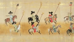 Sexta Embajada Coreana a Japón en Meireki 1 en el momento de la sucesión de Tokugawa Ietsuna en 1651, posiblemente por Kano Masunobu (1625-94) (pintura en pergamino) (detalle) de Japanese School