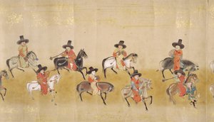 Sexta Embajada Coreana a Japón en Meireki 1 en el momento de la sucesión de Tokugawa Ietsuna en 1651, posiblemente por Kano Masunobu (1625-94) (pintura en pergamino) (detalle)