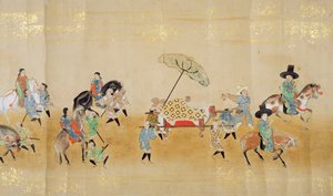 Sexta Embajada Coreana a Japón en Meireki 1 en el momento de la sucesión de Tokugawa Ietsuna en 1651, posiblemente por Kano Masunobu (1625-94) (pintura en pergamino) (detalle)