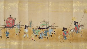 Sexta Embajada Coreana a Japón en Meireki 1 en el momento de la sucesión de Tokugawa Ietsuna en 1651 (detalle) de Japanese School