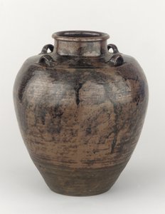 Jarra de almacenamiento de hojas de té con cuatro asas en el hombro cuadrado, Toki o Mizunami, prefectura de Gifu, período Edo de Japanese School