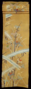 Muestra textil con lirios y puentes de Japanese School
