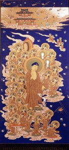 El Buda Amida desciende del Cielo, es el nombre japonés del Buda Amitabha. Pintura de la Escuela Yamato - E del siglo XVI. Génova, Museo Chiossone. de Japanese School