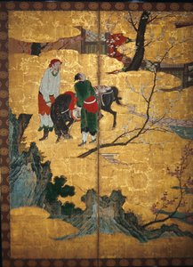 La visita de la corte de los Cuatro Sabios del Monte Shang; Visita de Su Shi a la Cueva del Viento y el Agua, (detalle)