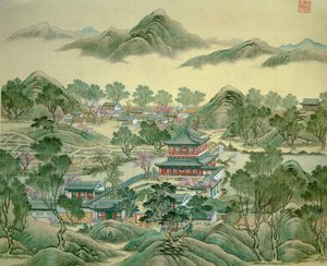 El pabellón de detalle de una impresión japonesa del siglo XIX