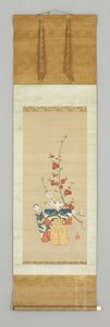 Dos muñecas japonesas y una rama floreciente, finales del siglo XVIII de Japanese School