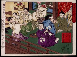 Ueno-Toshogu (Ueno Toshogu), el músico que pete - impresión japonesa por Tsunajima Kamekichi