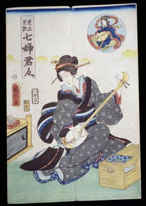 Mujer tocando el shamisen de Japanese School