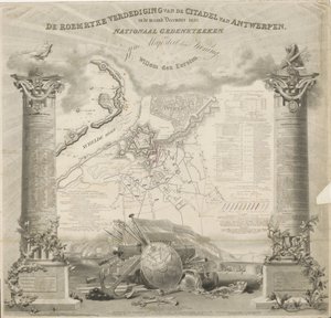 La Defensa Roemryke de la Ciudadela de Amberes, en el mes de diciembre de 1832. Monumento Nacional, a Su Majestad el Rey, Willem den Eerste (título sobre objeto) de Ja.s Wyld
