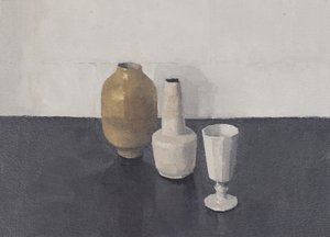 Naturaleza muerta con tres objetos, 2024 (óleo sobre papel)