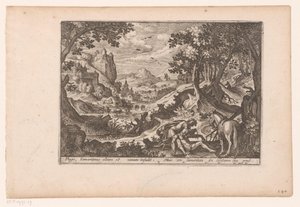 Paisaje con la historia del buen samaritano: el samaritano ayuda a la víctima en su caballo Historia del buen samaritano (título de la serie) de Jaspar de Isaac (attributed to)