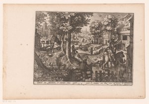 Paisaje con la historia del Buen Samaritano: la llegada a la posada Historia del buen samaritano (título de la serie) de Jaspar de Isaac (attributed to)