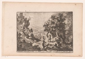 Paisaje con la historia del buen samaritano: el sacerdote y el levita pasan a la víctima y la dejan atrás Historia del buen samaritano (título de la serie) de Jaspar de Isaac (attributed to)