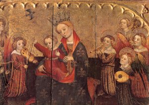Compartimento de un retablo con la Virgen y el Niño y ángeles músicos, principios del siglo XV de Jaume Cabrera