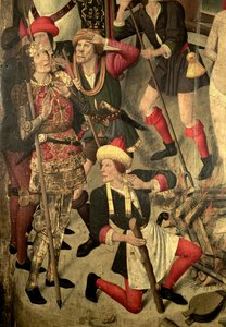 Retablo de San Vicente: Tormento de San Vicente en la parrilla, Daciano y verdugos, detalle de Jaume Huguet