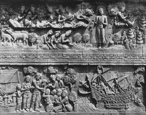 Relieve del Templo de Borobudur de Bodhisattva bañándose de Javanese School
