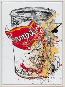 Lata de sopa 6 Campbells, 2019 (pintura de la casa y tinta sobre lienzo) de Jay Batlle