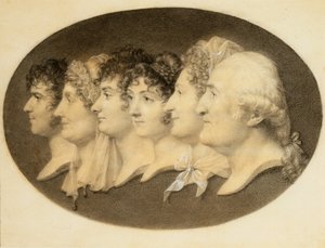 Retrato de perfil de Augustin y su familia