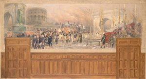 Recepción por el ayuntamiento de París, en la barrière de la Villette, de las tropas que regresan de Polonia, tras la campaña de 1806-1807, entre 1901 y 1902 (óleo sobre lienzo) de Jean Baptiste Edouard Detaille