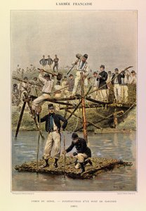 Tipos y uniformes del Ejército Francés del Capitán Jules Richard, ilustrado por Edouard Detaille (1848-1912): Cuerpo de Ingenieros; Construcción de un puente de fascines en 1887, colección privada