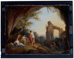 Ninfas y sátiros en un paisaje fluvial Diana y Acteón en un paisaje de ruinas de Jean Baptiste Lallemand