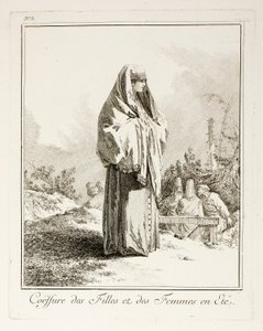 Tocado para niñas y mujeres en verano, lámina tres de Divers Habillements des Peuples du Nord de Jean-Baptiste Le Prince