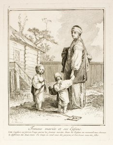 Mujer casada y sus hijos, lámina cinco de Divers Habillements des Peuples du Nord de Jean-Baptiste Le Prince