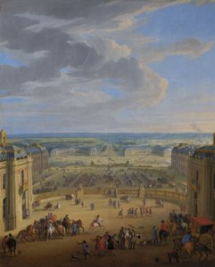 Francés: Vue perspective du château de Versailles sur la place d