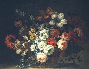 Naturaleza muerta con flores en una cesta de Jean Baptiste Monnoyer