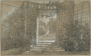 Paisaje con una escalera y una balaustrada