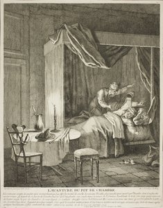 La aventura del orinal, lámina cuatro de Scènes du Roman Comique de Jean-Baptiste Oudry
