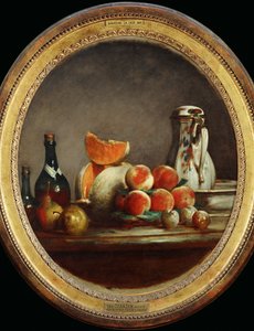 Melon, poires, peches et prunes - Melón, peras, melocotones y ciruelas -Atelier de Chardin, réplica de un cuadro de una colección privada ...