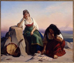 Hechicero tirando cartas a una niña de Ischia o adivino de Jean Claude Bonnefond