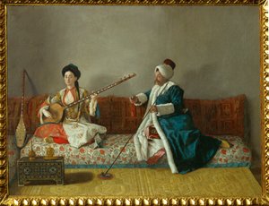 El Sr. Levett y la Sra. Glavany en traje turco ... de Jean Etienne (attr.to) Liotard