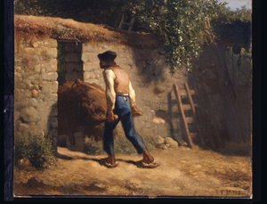 Campesino con carretilla (óleo sobre lienzo) de Jean Francois Millet