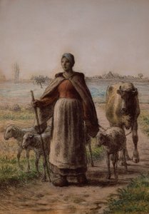 Campesina llevando su vaca y ovejas al campo de Jean Francois Millet