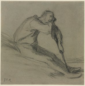 Campesina sentada descansando sobre una azada de Jean-Francois Millet