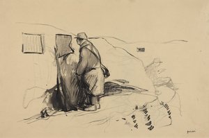 a) «En las trincheras» (anverso); b) «Boceto para En las trincheras» (reverso)