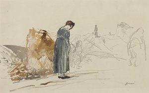 a) Los alemanes se han ido (anverso); b) Boceto de un hombre (reverso)