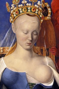 (detalle) de La Virgen amamantando representada como Agnes Sorel (después de la Virgen de Amberes, por Jean Fouquet, circa 1452-1455) de Jean (after) Fouquet