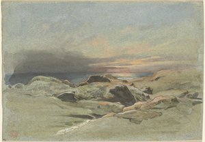 Atardecer desde una costa rocosa de Jean Achille Benouville